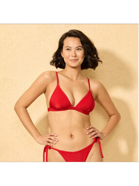 Women’s Shiny Ribbed Triangle Bikini Top - Wild Fable Red L NWT